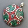 Ciondolo in Ottone Argentato Stile Etnico Simbolico Tibetano con Colori Tradizionali 1pz