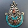 Ciondolo in Ottone Argentato Stile Etnico Simbolico Tibetano con Colori Tradizionali 1pz