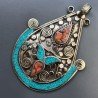Ciondolo in Ottone Argentato Stile Etnico Simbolico Tibetano con Colori Tradizionali 1pz