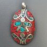 Ciondolo in Ottone Argentato Stile Etnico Simbolico Tibetano con Colori Tradizionali 1pz