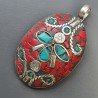 Ciondolo in Ottone Argentato Stile Etnico Simbolico Tibetano con Colori Tradizionali 1pz