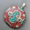 Ciondolo in Ottone Argentato Stile Etnico Simbolico Tibetano con Colori Tradizionali 1pz