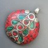 Ciondolo in Ottone Argentato Stile Etnico Simbolico Tibetano con Colori Tradizionali 1pz