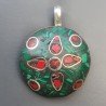 Ciondolo in Ottone Argentato Stile Etnico Simbolico Tibetano con Colori Tradizionali 1pz