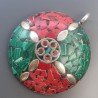 Ciondolo in Ottone Argentato Stile Etnico Simbolico Tibetano con Colori Tradizionali 1pz