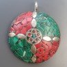 Ciondolo in Ottone Argentato Stile Etnico Simbolico Tibetano con Colori Tradizionali 1pz