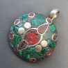Ciondolo in Ottone Argentato Stile Etnico Simbolico Tibetano con Colori Tradizionali 1pz