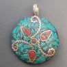 Ciondolo in Ottone Argentato Stile Etnico Simbolico Tibetano con Colori Tradizionali 1pz