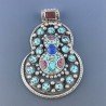 Ciondolo in Ottone Argentato Stile Etnico Simbolico Tibetano con Colori Tradizionali 1pz
