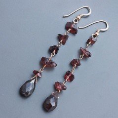 Orecchini A Nodo Orafo Rosato Con Granato Rosso Chips E Granato rosso Grezzo Gocce Piatto Sfaccettate A Mano