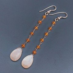Orecchini A Nodo Orafo Rosato Con Zircone Arancione Rondelle E Pietra Di Luna Rosa Gocce Sfaccettato A Mano