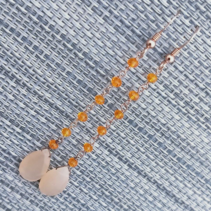 Orecchini A Nodo Orafo Rosato Con Zircone Arancione Rondelle E Pietra Di Luna Rosa Gocce Sfaccettato A Mano