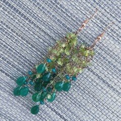 Orecchini Pioggia A Nodo Orafo Rosato Con Peridoto E Onice Verde Gocce Tonde Sfaccettato A Mano