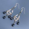Orecchini Chandelier Con Catena Dorato,Pietra Di Sole E Spinello Nero Gocce Tondo Sfaccettate A Mano