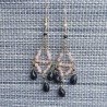 Orecchini Chandelier Con Catena Dorato,Pietra Di Sole E Spinello Nero Gocce Tondo Sfaccettate A Mano