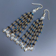 Orecchini Pioggia A Nodo Orafo Dorato Con Cristallo Blu Metallizato 6 Fili E Ametista Verde Rondelle Sfaccettato A Mano