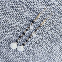 Orecchini A Nodo Orafo Dorato Con Spinello Nero Rondelle E Pietra Di Luna Gocce Sfaccettate A Mano