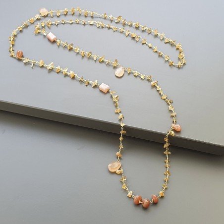 Collana A Nodo Orafo Dorato con Quarzo Citrino E Pietra Di Luna Beige
