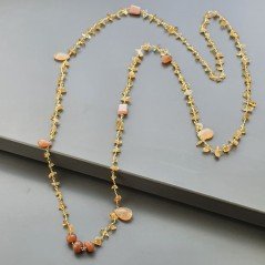Collana A Nodo Orafo Dorato con Quarzo Citrino E Pietra Di Luna Beige