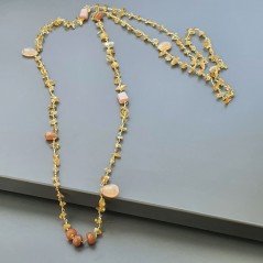 Collana A Nodo Orafo Dorato con Quarzo Citrino E Pietra Di Luna Beige