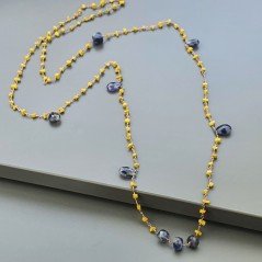 Collana A Nodo Orafo Rosato Con Agata Gialla E Iolite