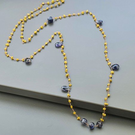 Collana A Nodo Orafo Rosato Con Agata Gialla E Iolite