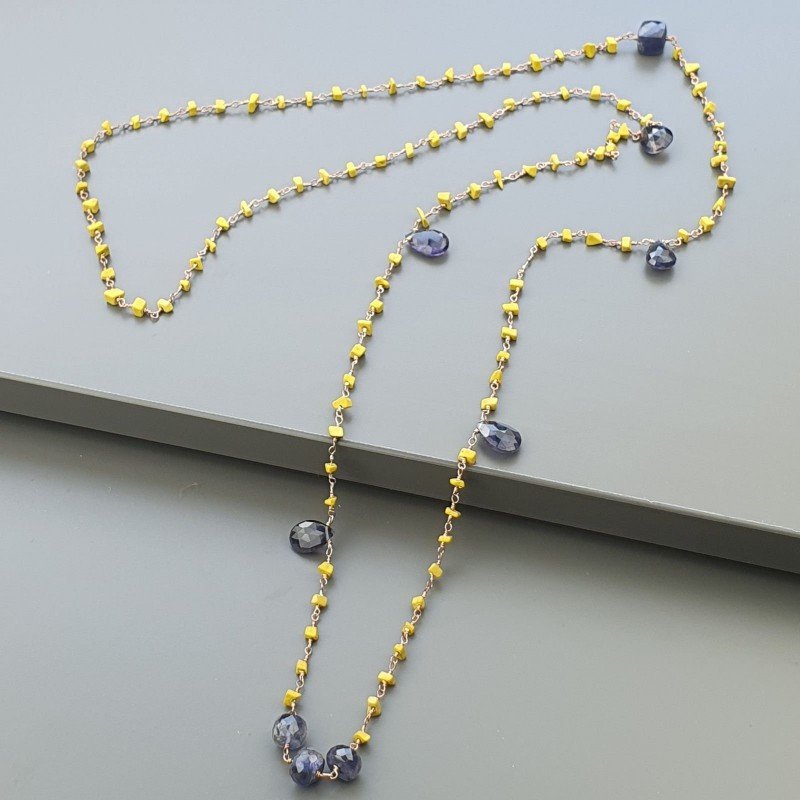 Collana A Nodo Orafo Rosato Con Agata Gialla E Iolite