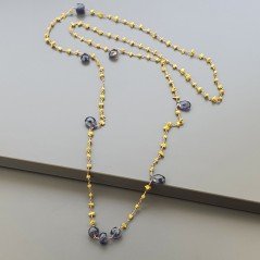 Collana A Nodo Orafo Rosato Con Agata Gialla E Iolite