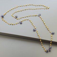 Collana A Nodo Orafo Rosato Con Agata Gialla E Iolite