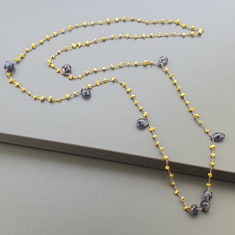 Collana A Nodo Orafo Rosato Con Agata Gialla E Iolite