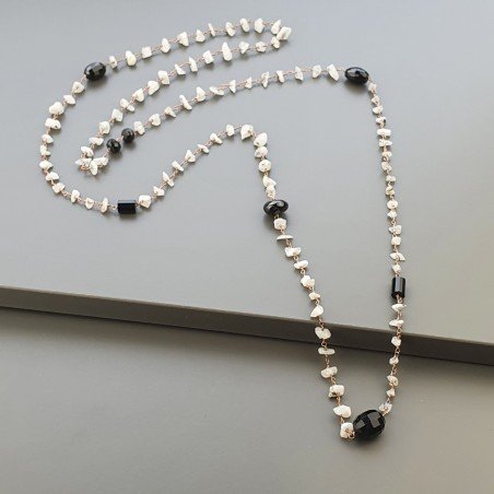 Collana A Nodo Orafo Rosato Con Labradorite Bianca,Spinello E Onice Nero