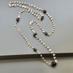 Collana A Nodo Orafo Rosato Con Labradorite Bianca,Spinello E Onice Nero