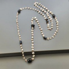 Collana A Nodo Orafo Rosato Con Labradorite Bianca,Spinello E Onice Nero