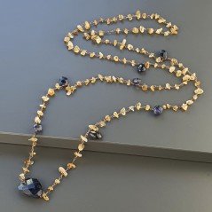 Collana A Nodo Orafo Rosato Con Quarzo Citrino E Iolite