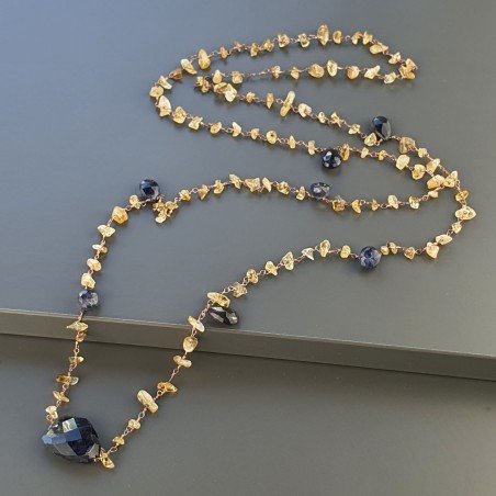 Collana A Nodo Orafo Rosato Con Quarzo Citrino E Iolite
