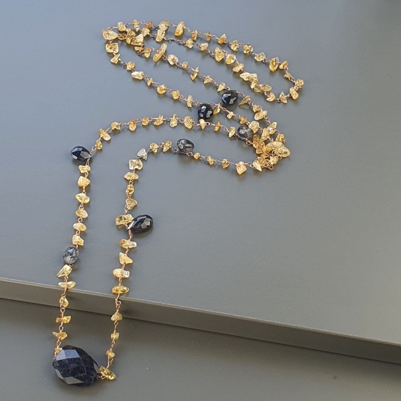Collana A Nodo Orafo Rosato Con Quarzo Citrino E Iolite