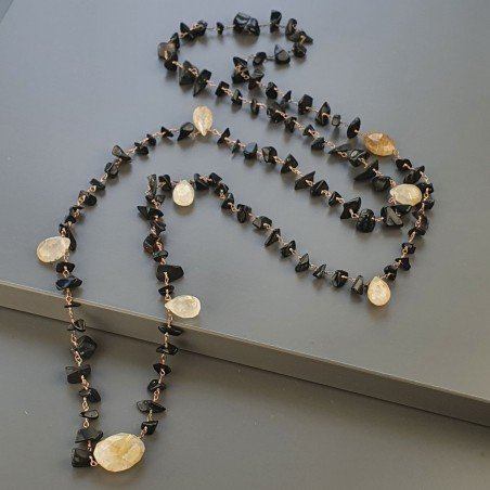 Collana A Nodo Orafo Rosato Con Onice Nera E Quarzo Rutillato Oro