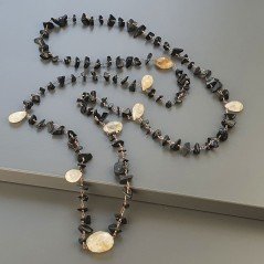 Collana A Nodo Orafo Rosato Con Onice Nera E Quarzo Rutillato Oro
