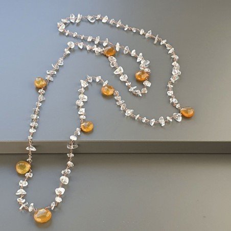 Collana A Nodo Orafo Rosato Con Cristallo Di Rocca E Calcedonio Giallo