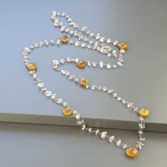 Collana A Nodo Orafo Rosato Con Cristallo Di Rocca E Calcedonio Giallo