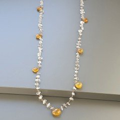 Collana A Nodo Orafo Rosato Con Cristallo Di Rocca E Calcedonio Giallo