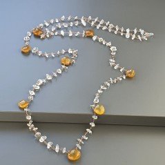 Collana A Nodo Orafo Rosato Con Cristallo Di Rocca E Calcedonio Giallo
