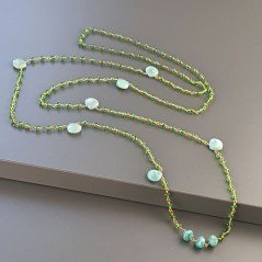 Collana A Nodo Orafo Rosato Con Cristallo Verde E Amazzonite