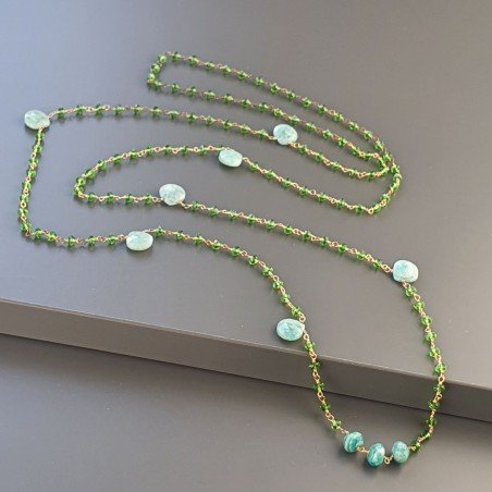 Collana A Nodo Orafo Rosato Con Cristallo Verde E Amazzonite