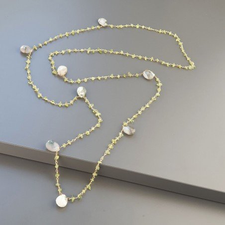 Collana A Nodo Orafo Dorato Con Peridoto E Agata Mushciata