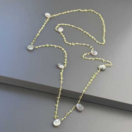 Collana A Nodo Orafo Dorato Con Peridoto E Agata Mushciata