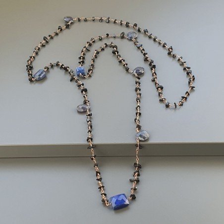 Collana A Nodo Orafo Rosato Con Onice Nera E Lapis Lazuli