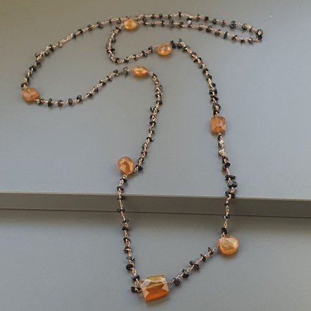 Collana A Nodo Orafo Rosato Con Onice Nera E Calcedonio Marrone