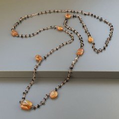 Collana A Nodo Orafo Rosato Con Onice Nera E Calcedonio Marrone