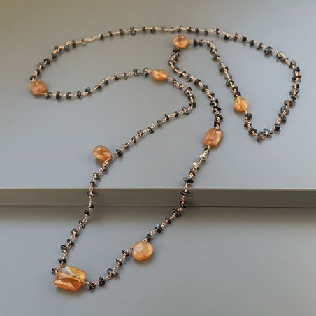 Collana A Nodo Orafo Rosato Con Onice Nera E Calcedonio Marrone
